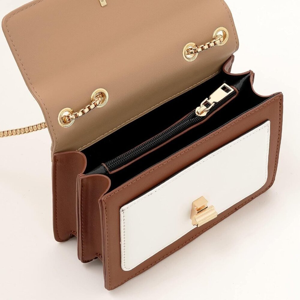 Women Brown Imported Faux Leather Twist Lock Crossbody Designer Handbags - Picture 7 of 8